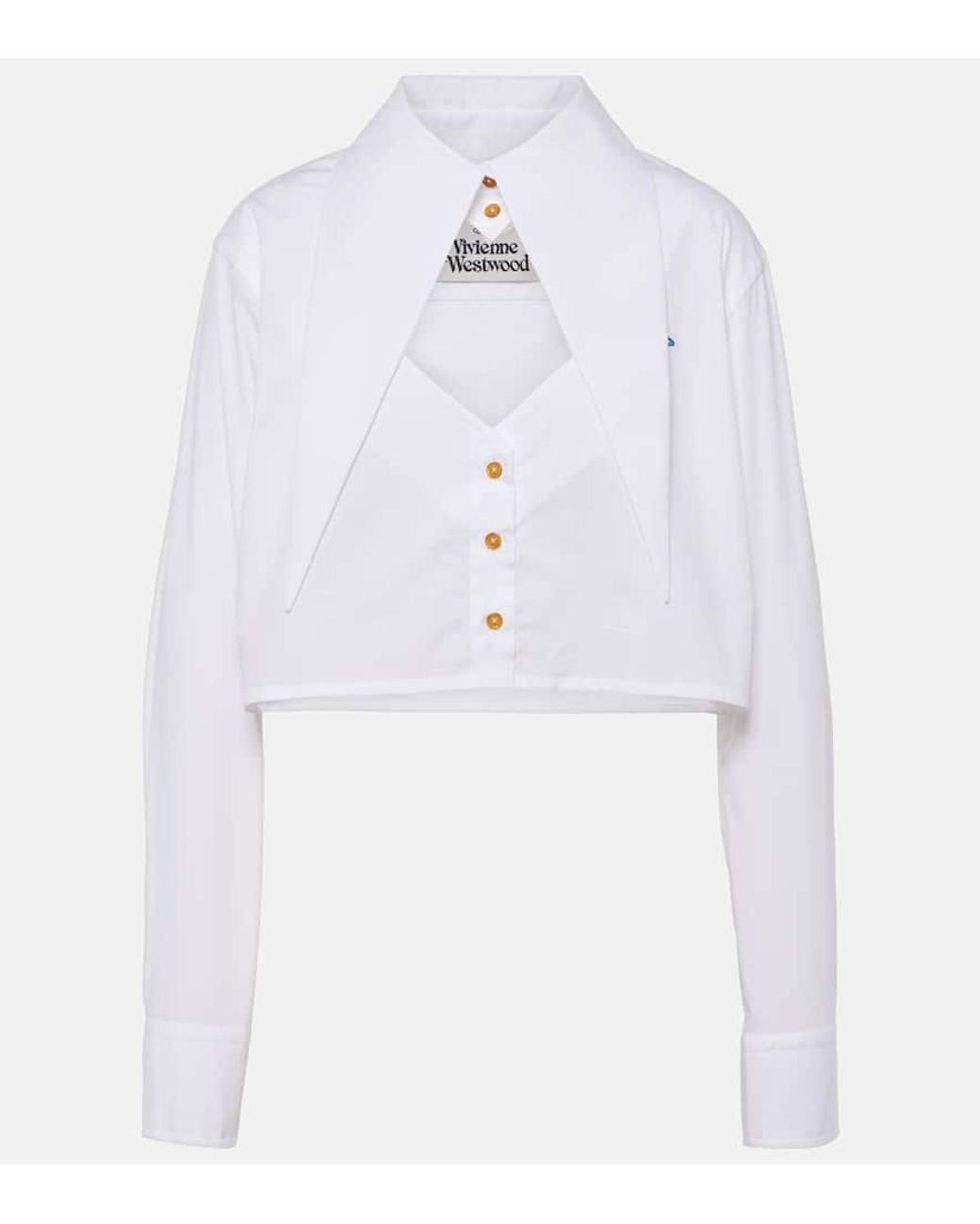 Vivienne Westwood Cut-Off Heart Cropped Cotton Shirt in White