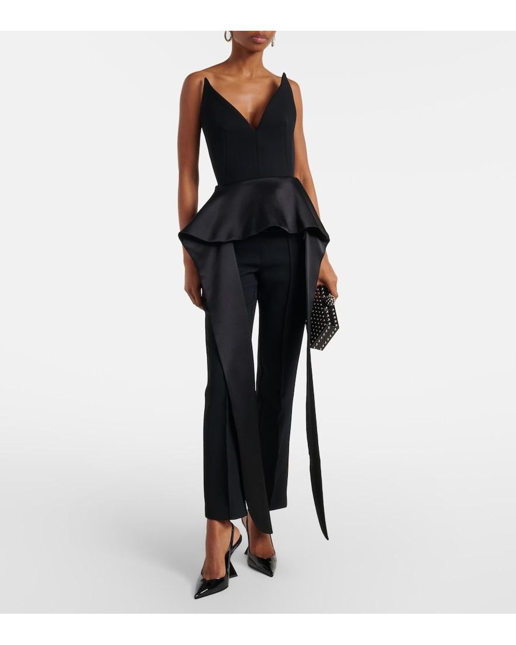 Maticevski Black Frame Peplum Satin Top