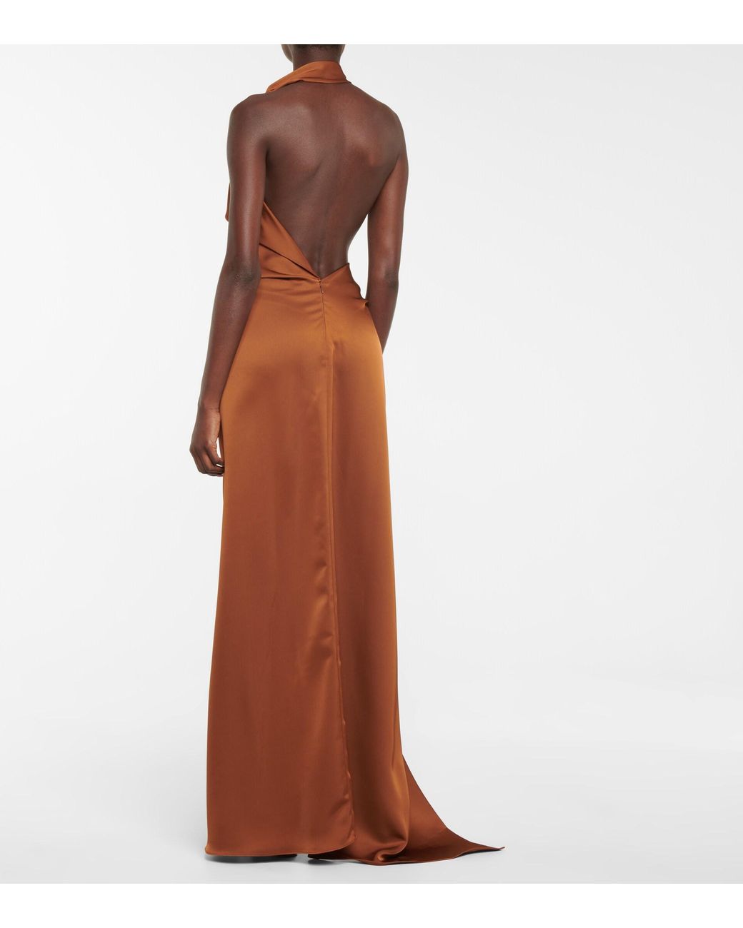 The Attico Satin Midi Dress in Brown | Lyst The Attico Satin Midi Dress in Brown | Lyst