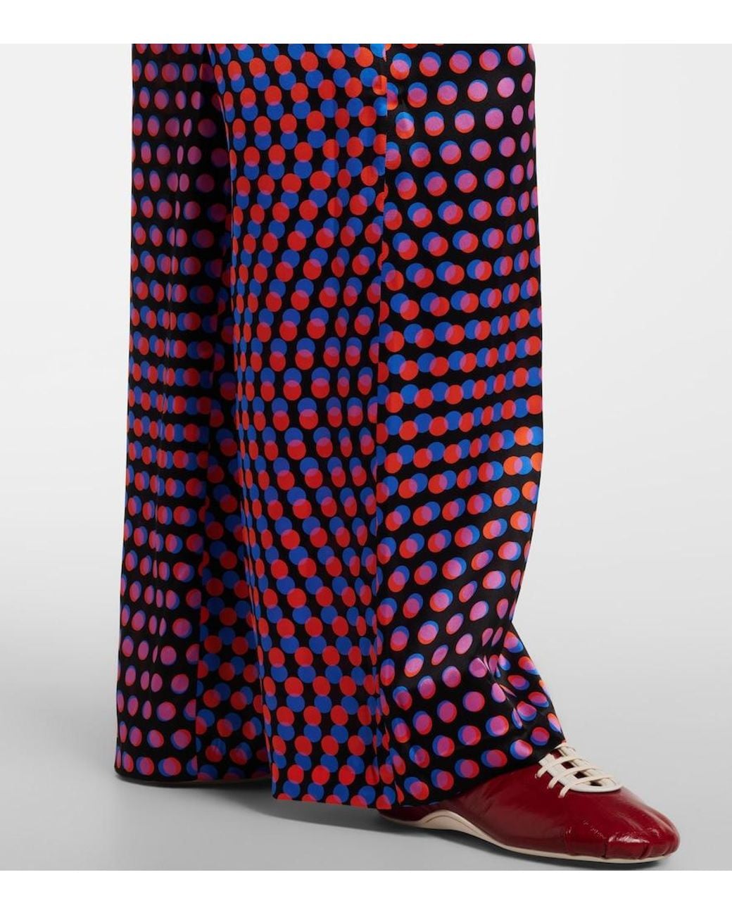 Dries Van Noten Red Polka-Dot Silk Wide-Leg Pants