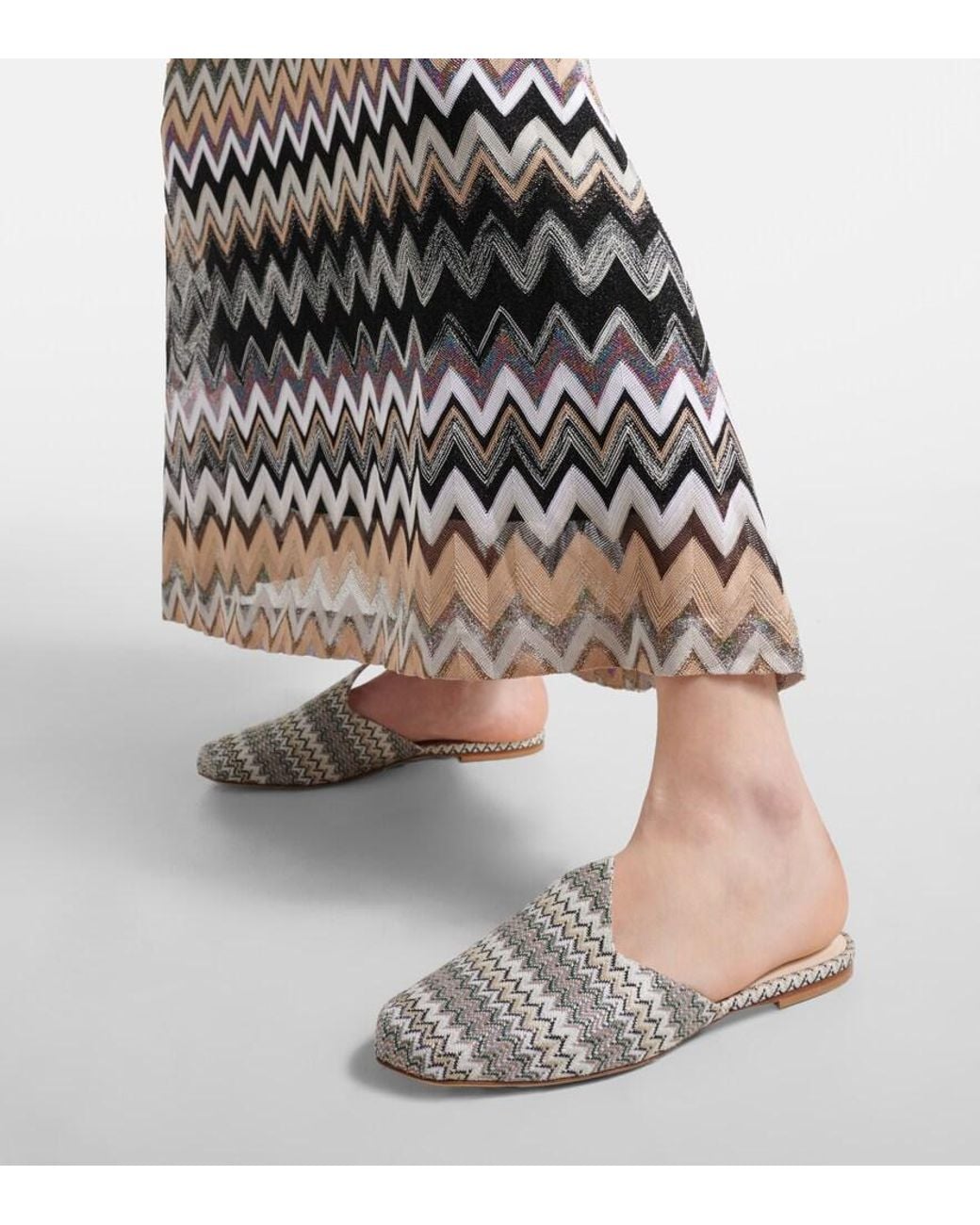 Missoni White Zig Zag Canvas Mules