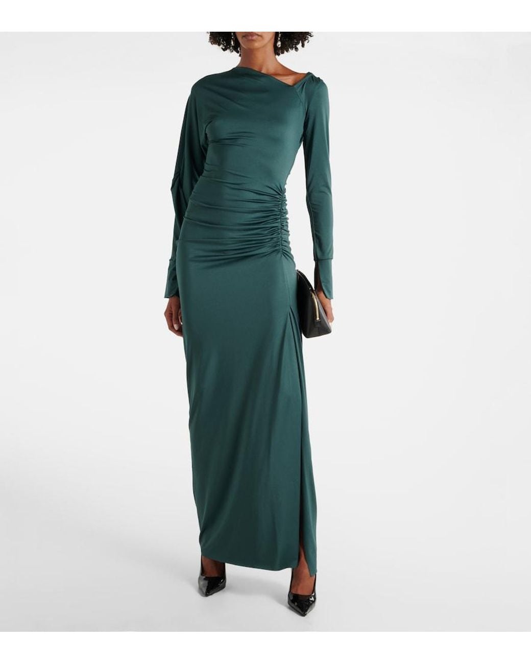 Victoria Beckham Green Asymmetric-Neck Maxi Dress