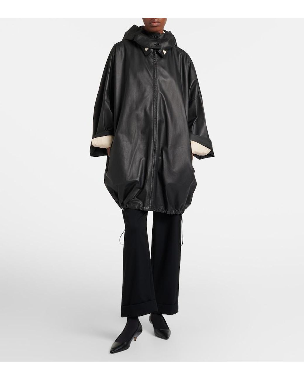 The Row Black Cassandre Leather Coat