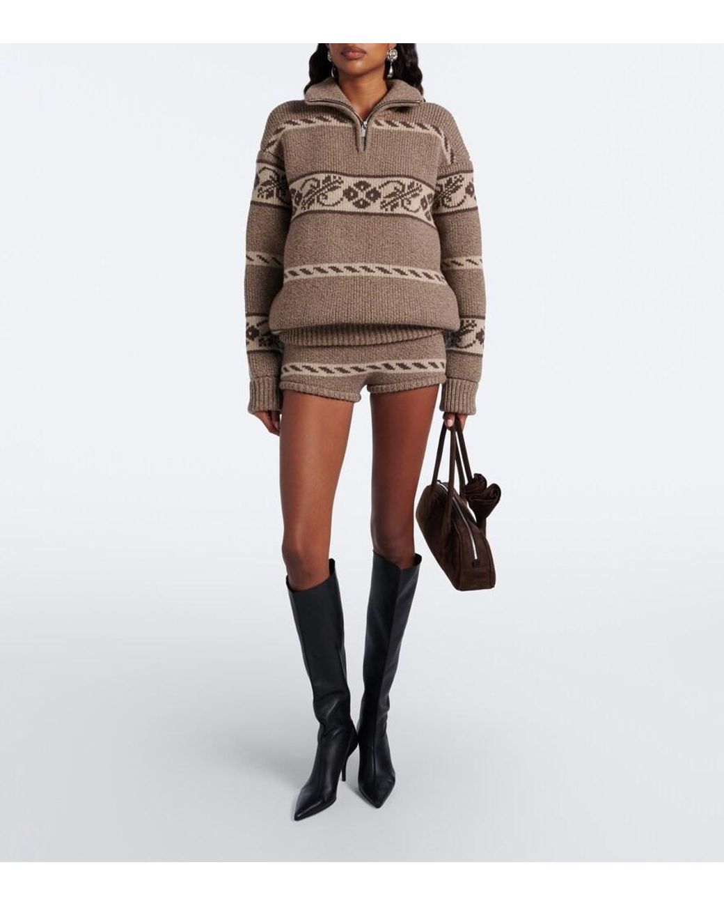 Magda Butrym Brown Knitted Jacquard Wool Shorts