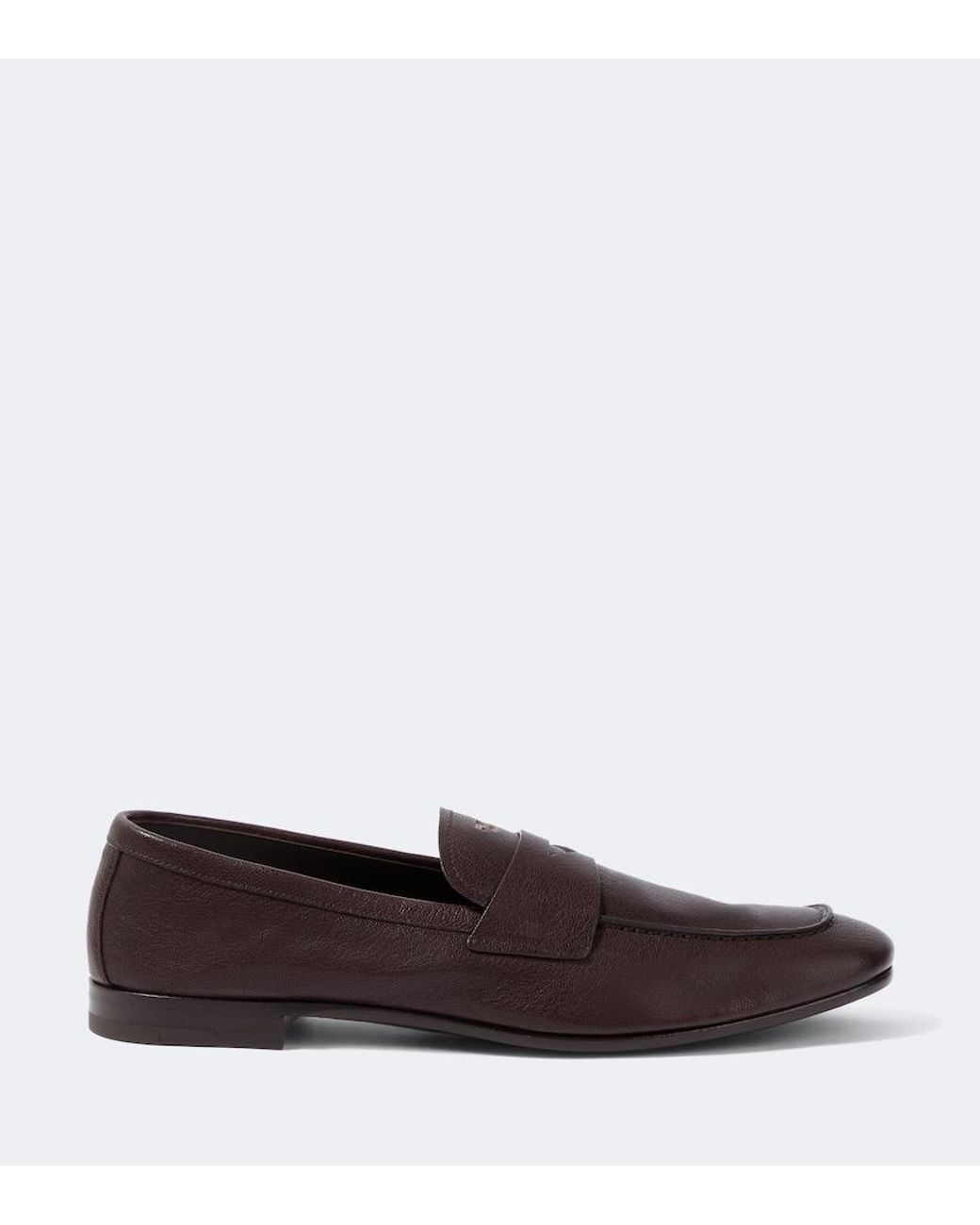 Prada Brown Logo Leather Penny Loafers for men