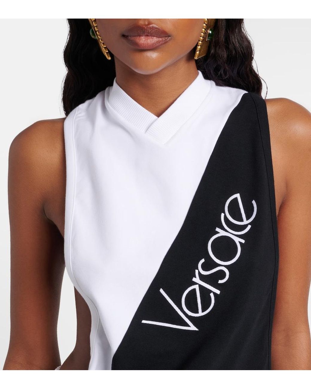 Versace Black Logo Embroidered Cotton-Blend Tank Top