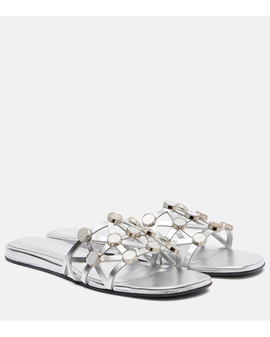 The Attico White Grid Embellished Leather Flat Sandals
