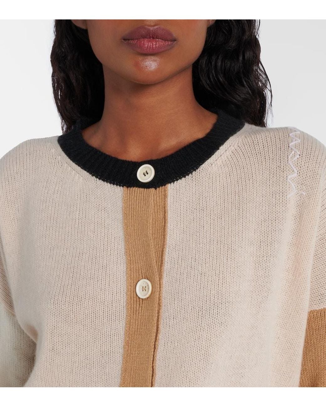 Marni White Colorblocked Cashmere Cardigan