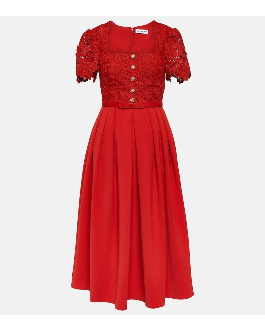 self portrait red crepe midi dress Brand : Self-portrait  Red Crepe Bow Midi Dress   UK4,6,8,10 Sale 10,900   / Line : @mitgee