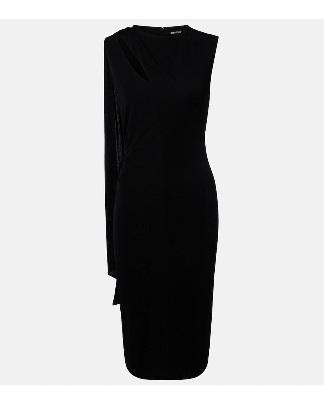Tom Ford Black Cutout Shoulder-Drape Viscose Crepe Jersey Cocktail Dress