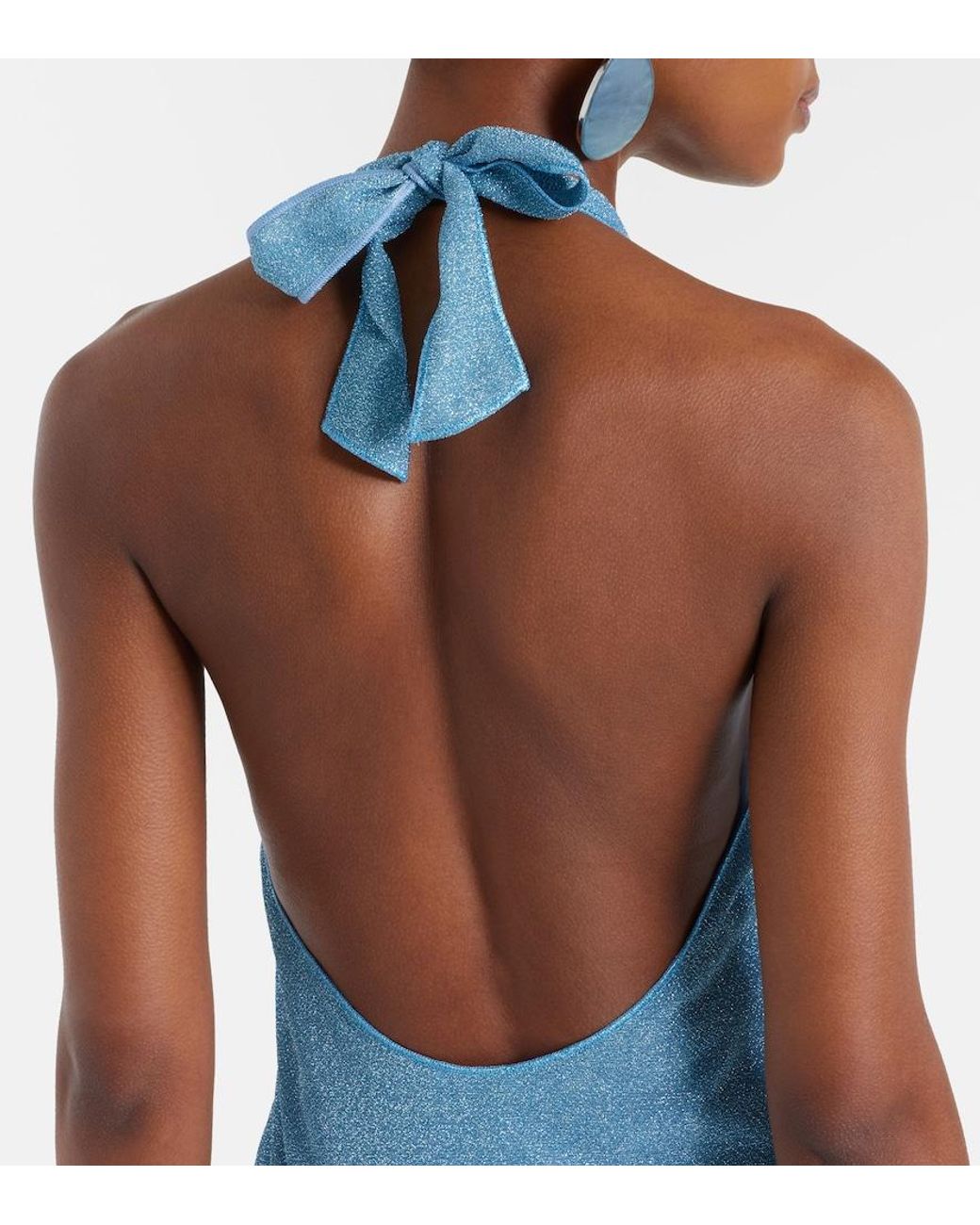 Oseree Blue Lumiere Halterneck Maxi Dress