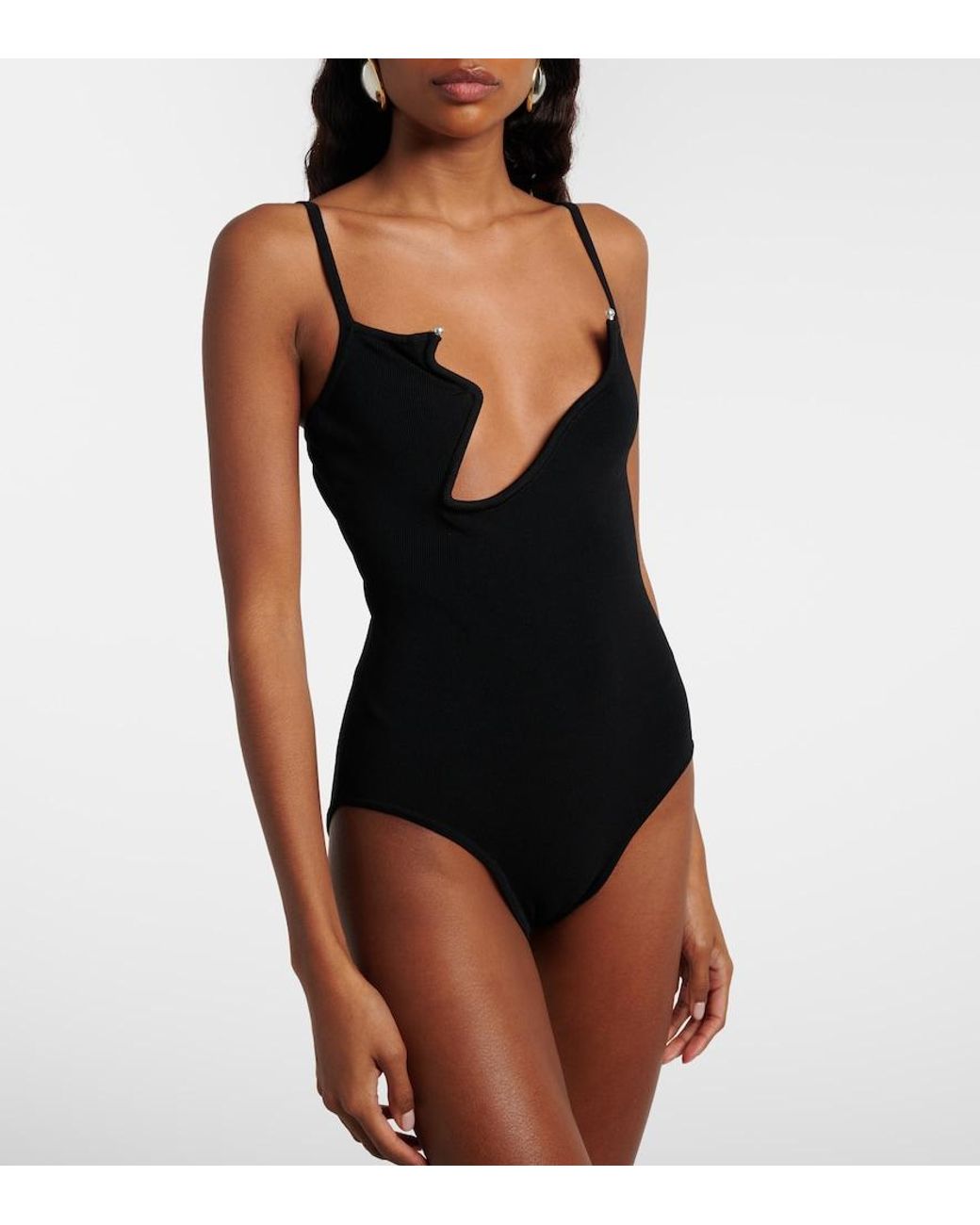 Christopher Esber Black Odessa Cutout Embellished Ribbed-Knit Bodysuit