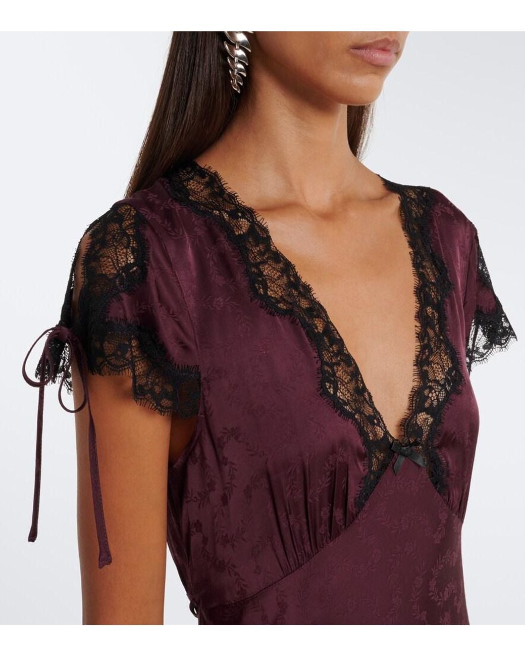 Rixo Purple Fern Satin Jacquard Midi Dress