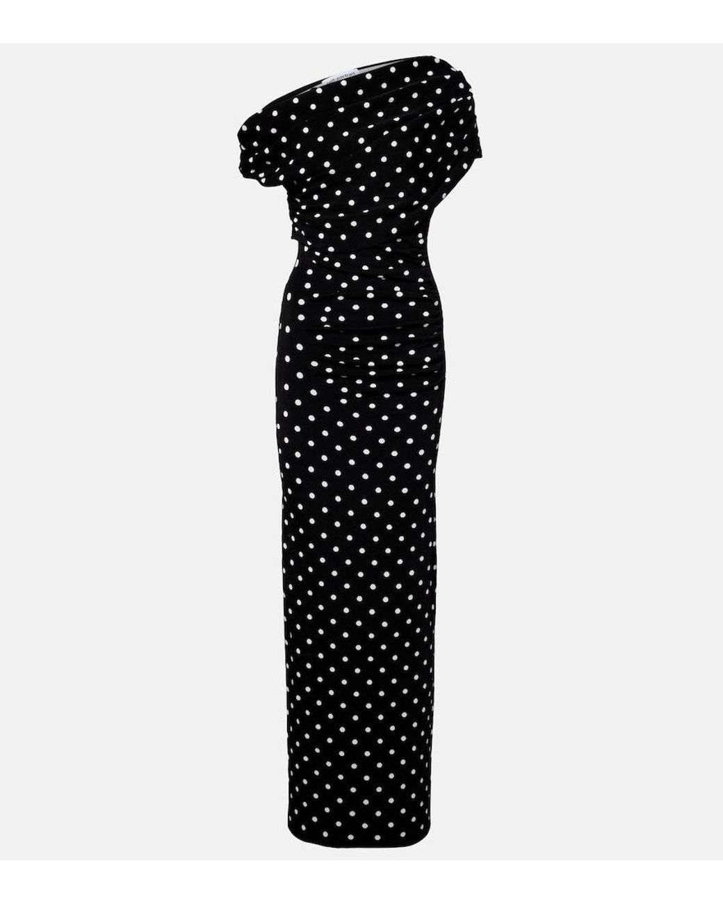 Self-Portrait Black Polka-Dot Asymmetric Maxi Dress