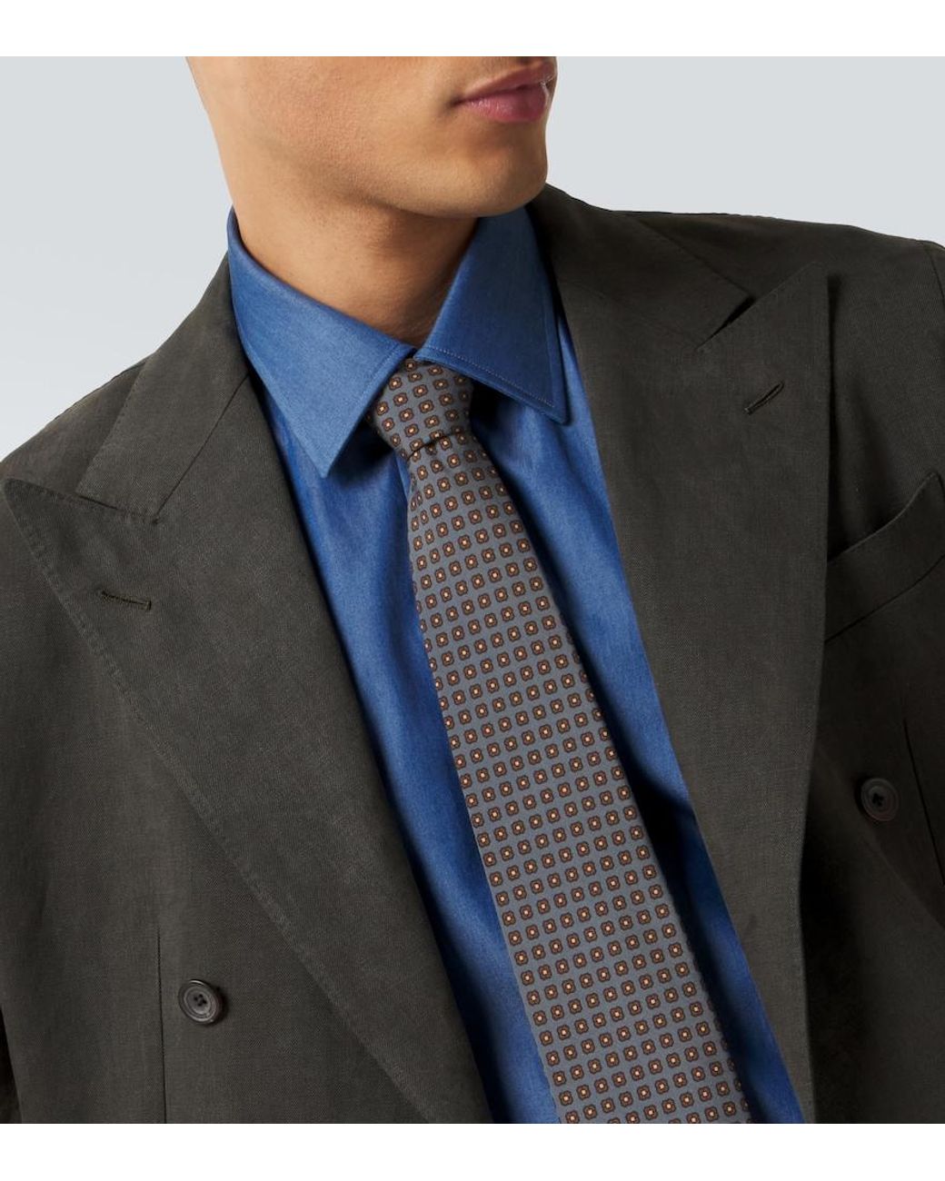 Thom Sweeney Blue Printed Silk Tie for men