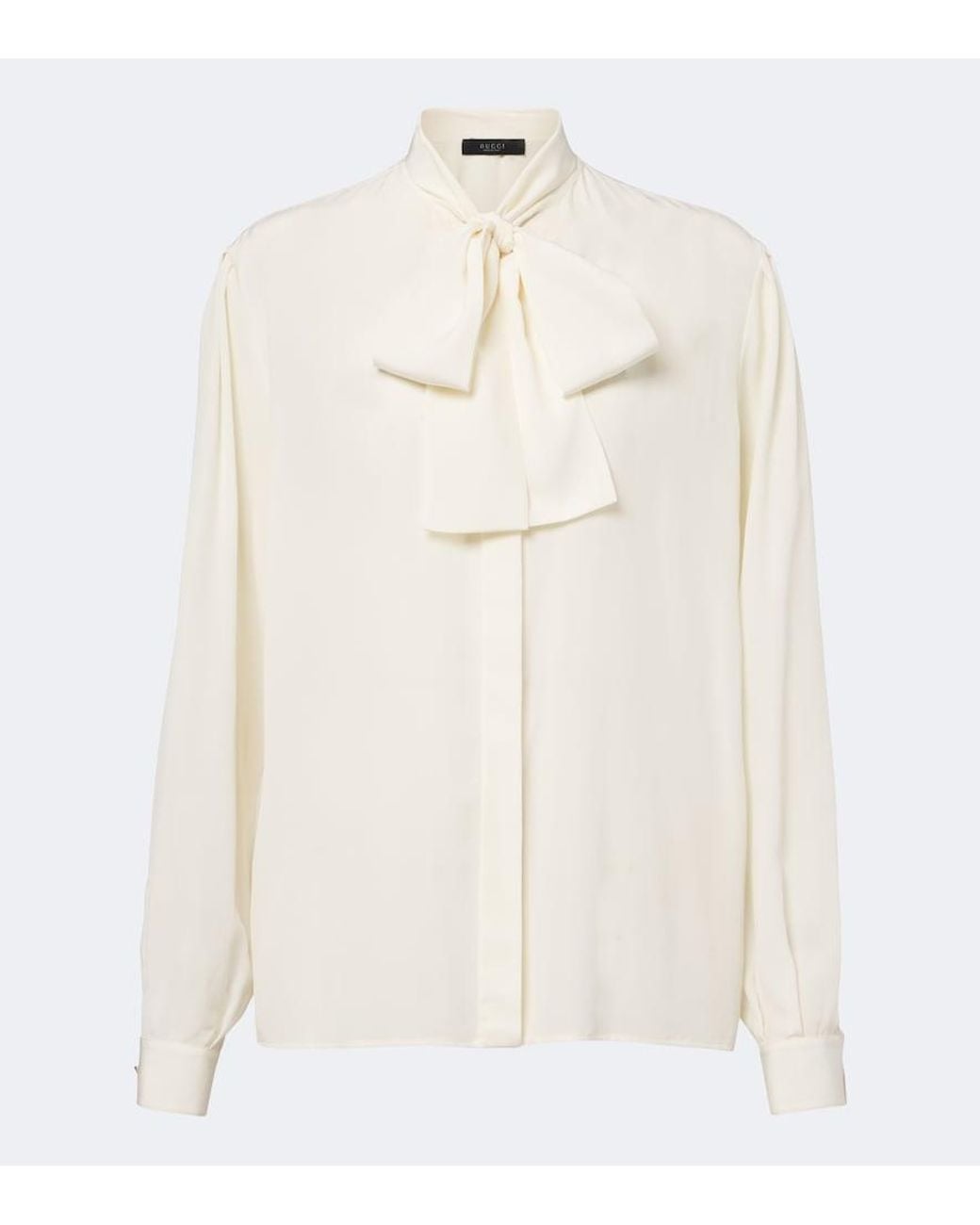 Gucci White Tie-Neck Silk Crepe De Chine Blouse