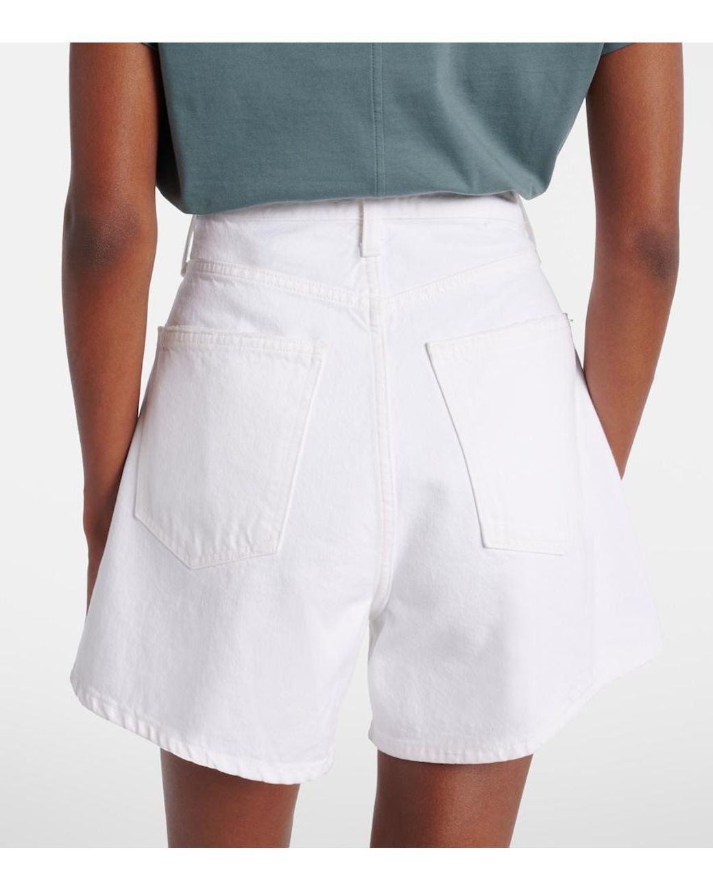 Agolde White Rhoda Pleated High-Rise Denim Shorts