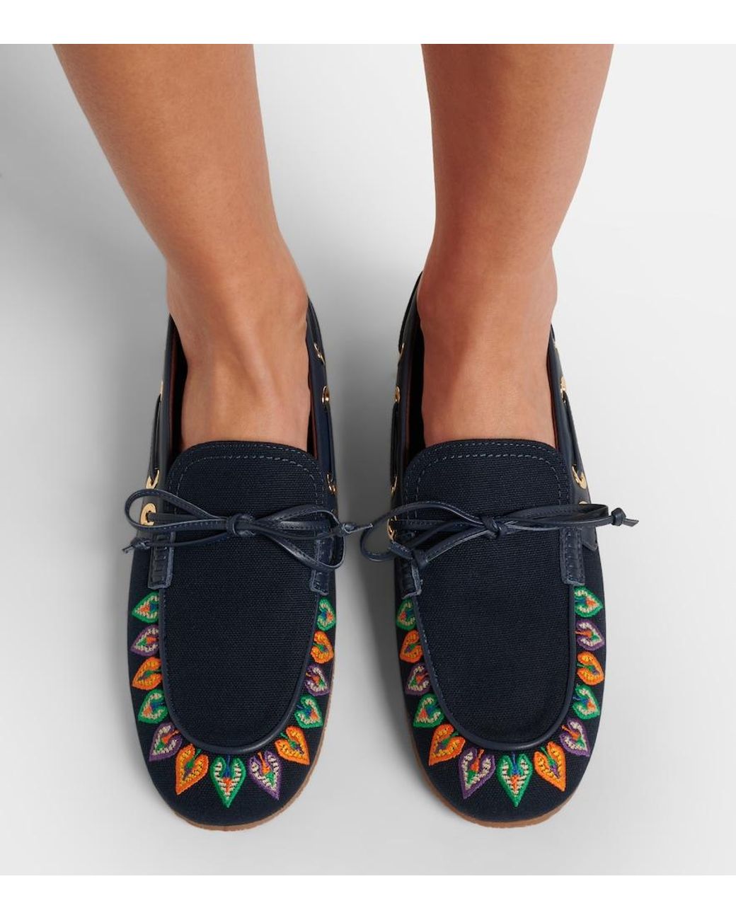Etro Blue Embroidered Canvas Boat Shoes