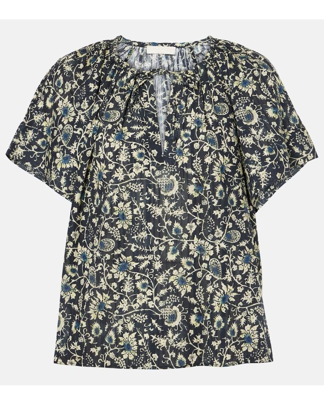 Ulla Johnson Gray Sena Printed Cotton-Blend Top