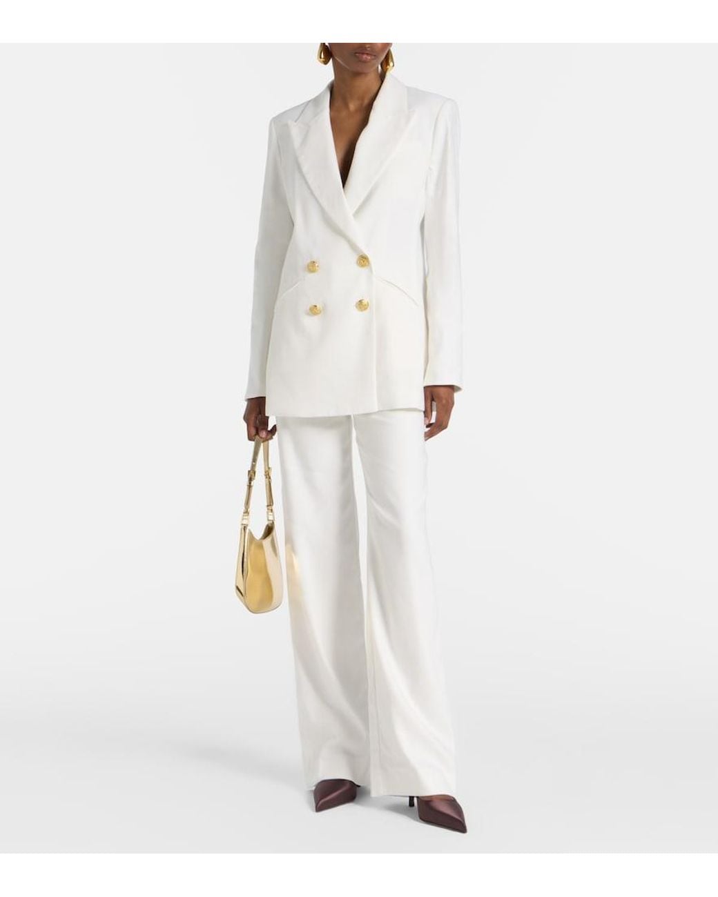 Veronica Beard White Jude Linen-Blend Wide-Leg Pants