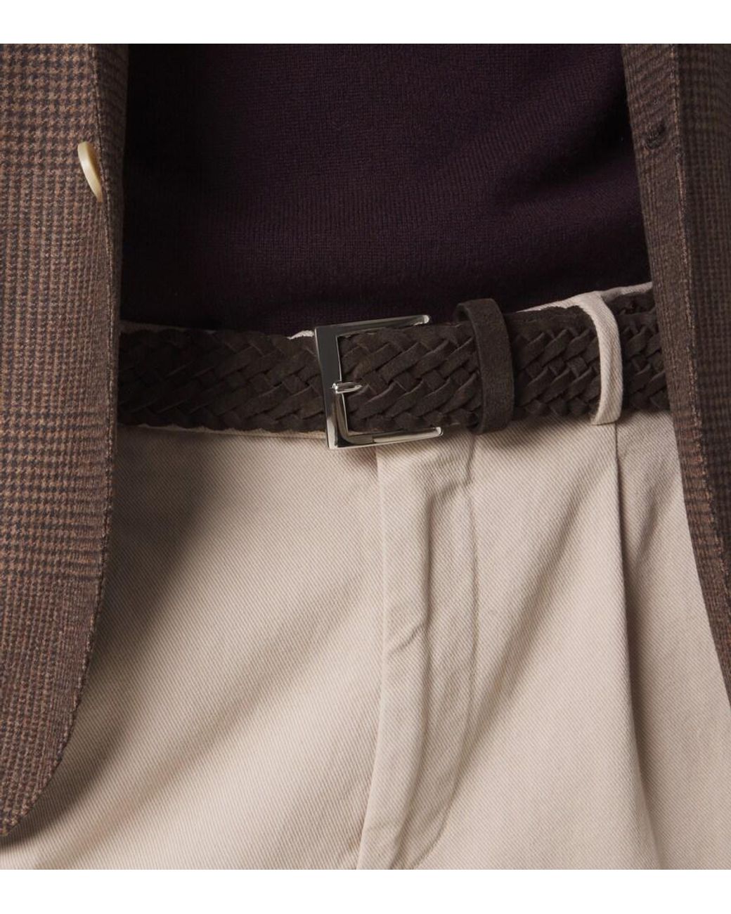 Kiton Brown Woven Suede Belt for men