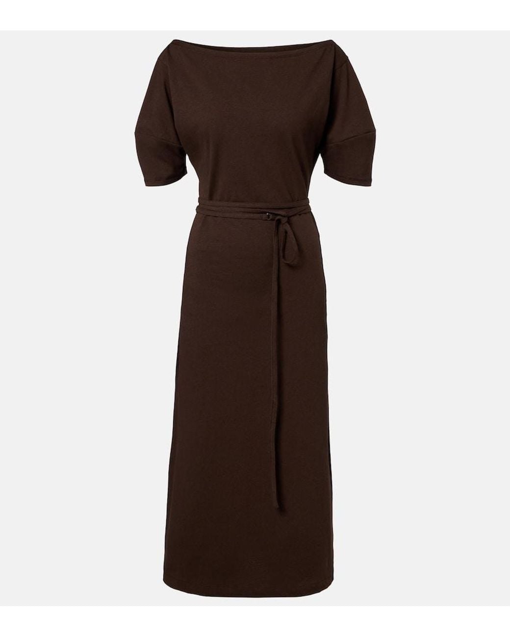 Lemaire Brown Cotton And Linen Jersey Midi Dress