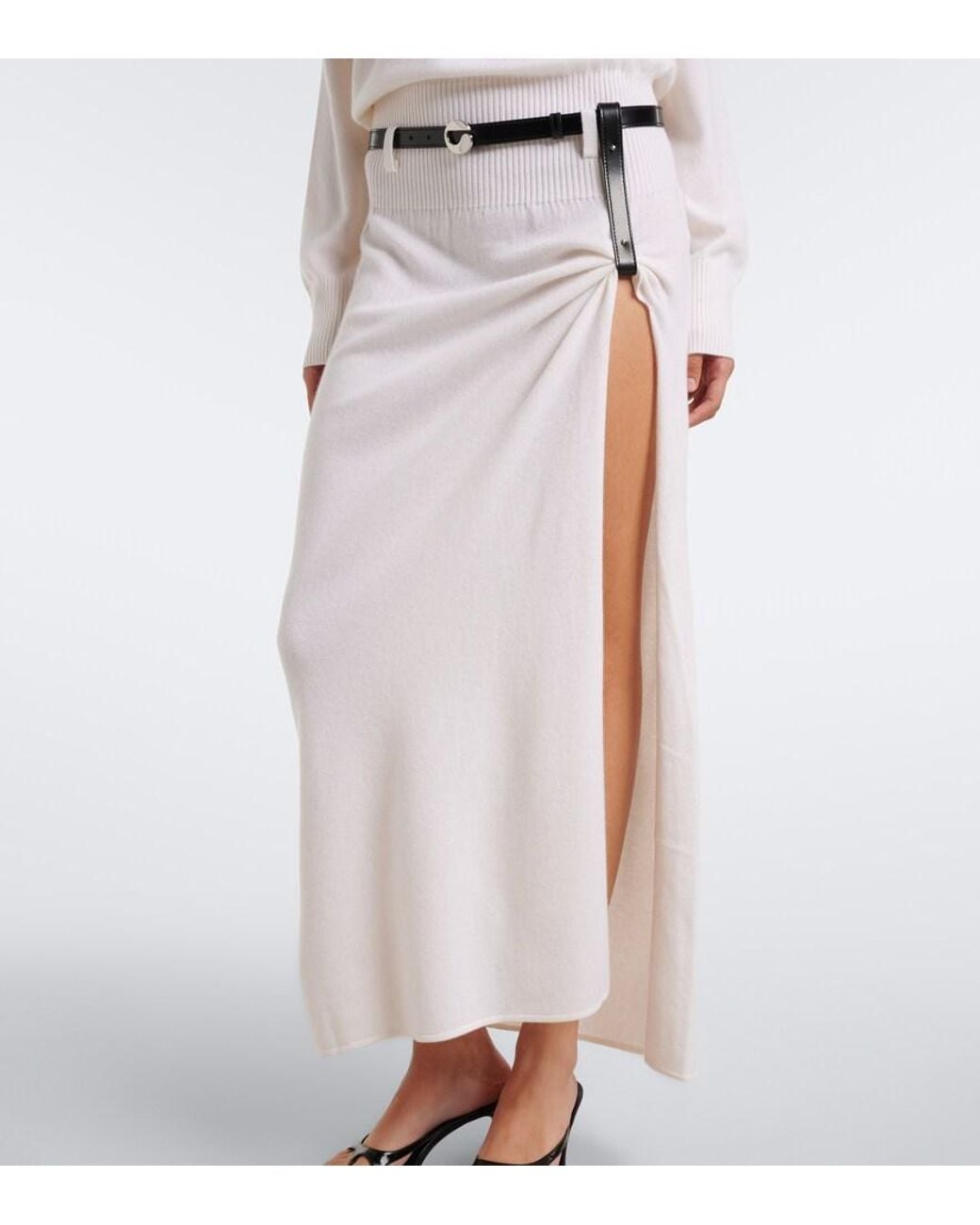 Coperni White Belted Wool And Cashmere Sweater Dress