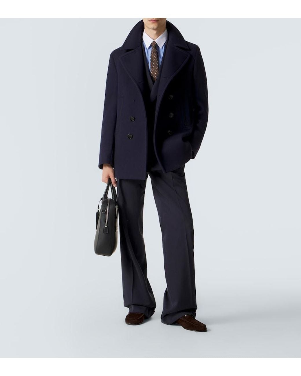 Tom Ford Blue Wool Felt Peacoat for men