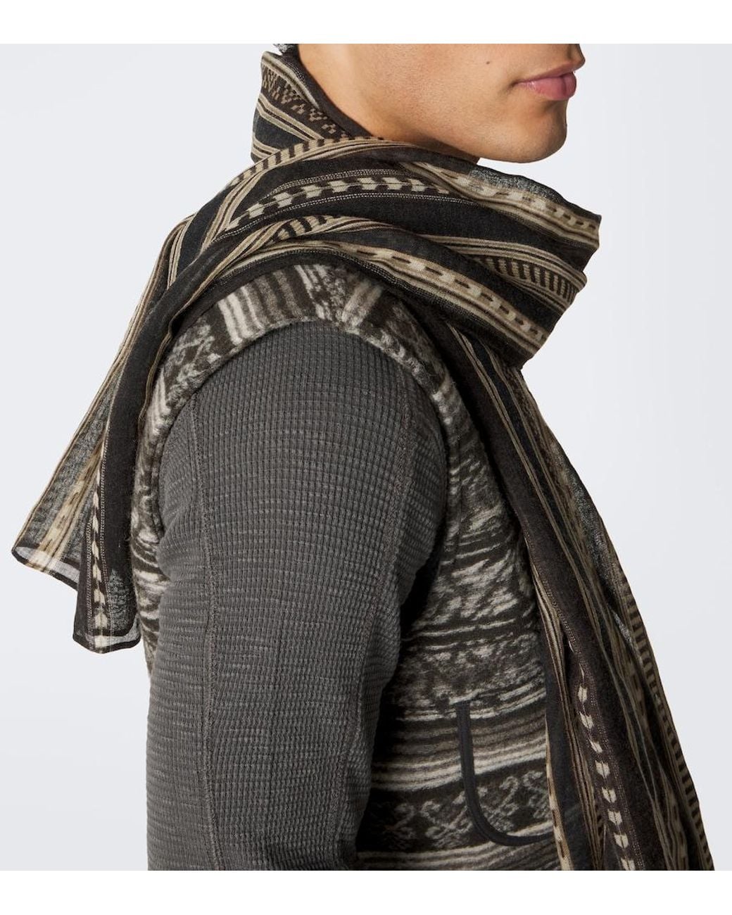 RRL Brown Wool Jacquard Scarf for men