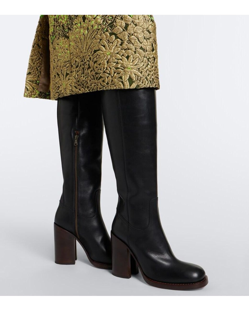 Dries Van Noten Black Leather Over-The-Knee Boots