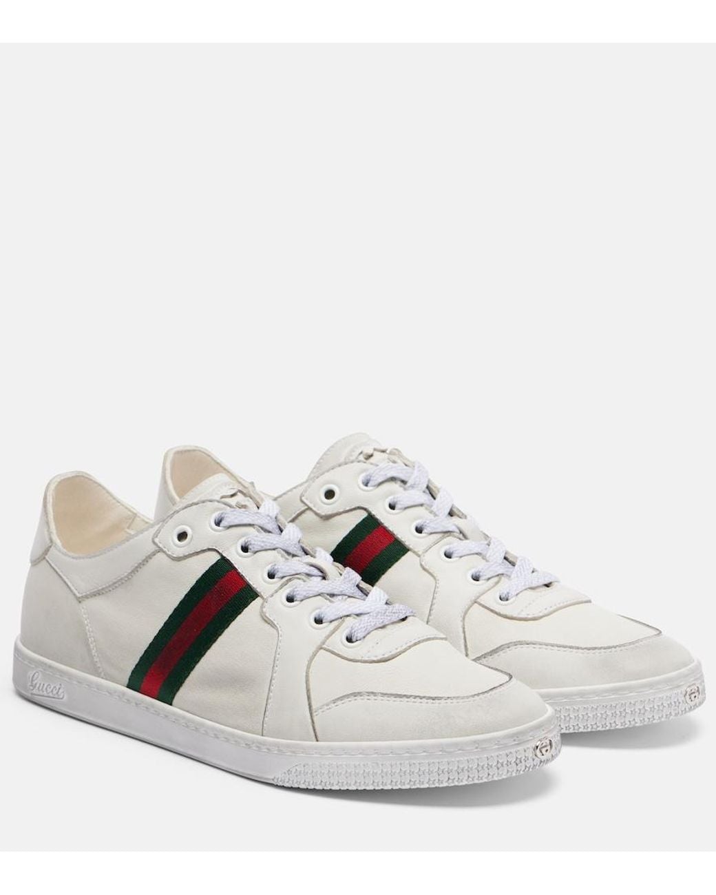 Gucci White Stretch Web Stripe Leather Sneakers