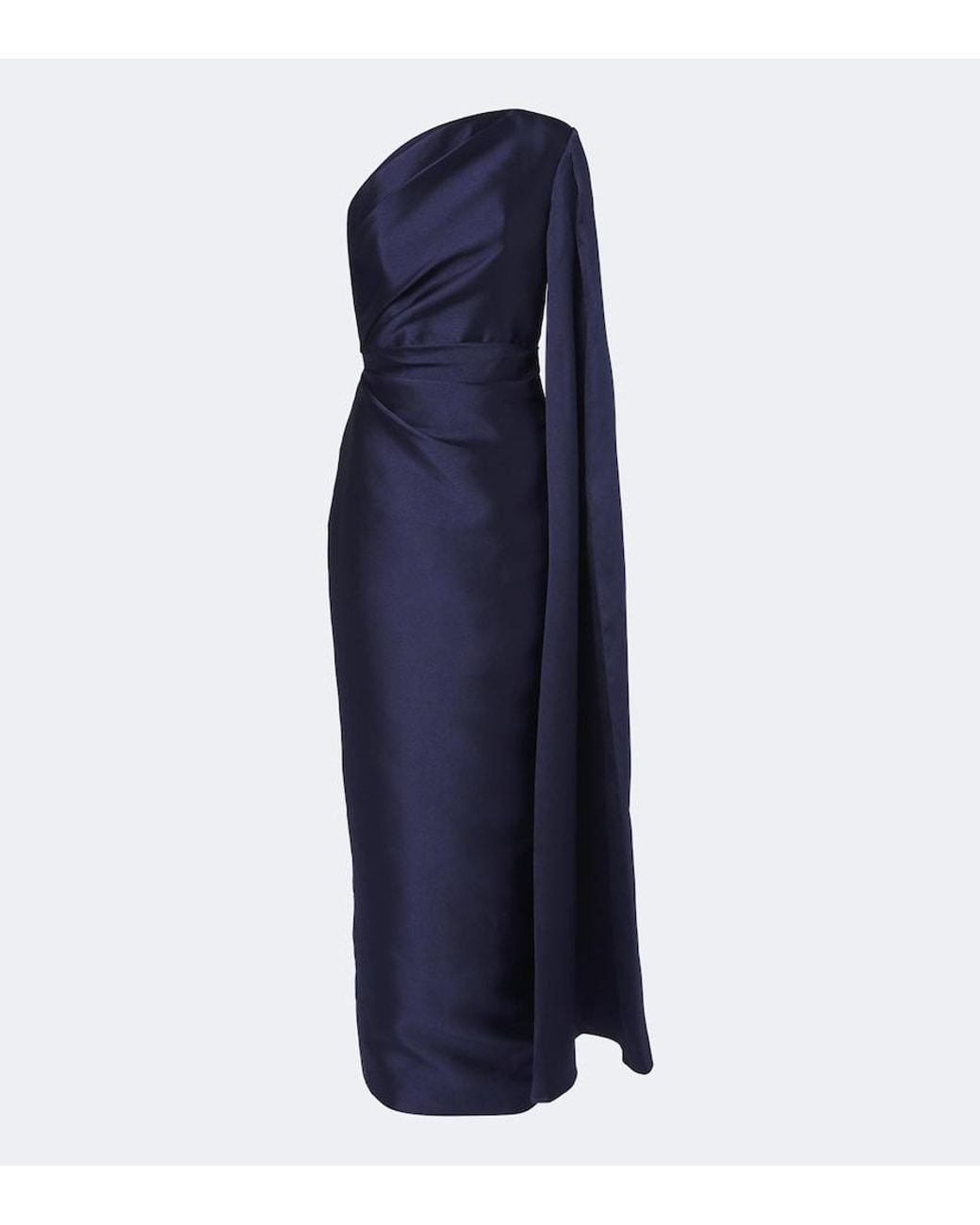 Solace London Blue Veya Pleated One-Shoulder Satin Gown