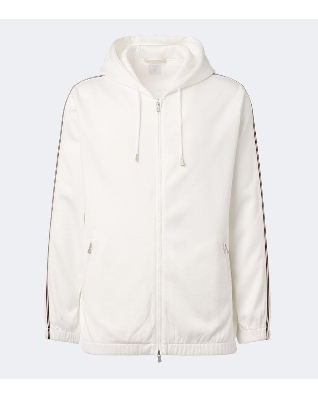 Eleventy White Cotton Zip-Up Hoodie for men
