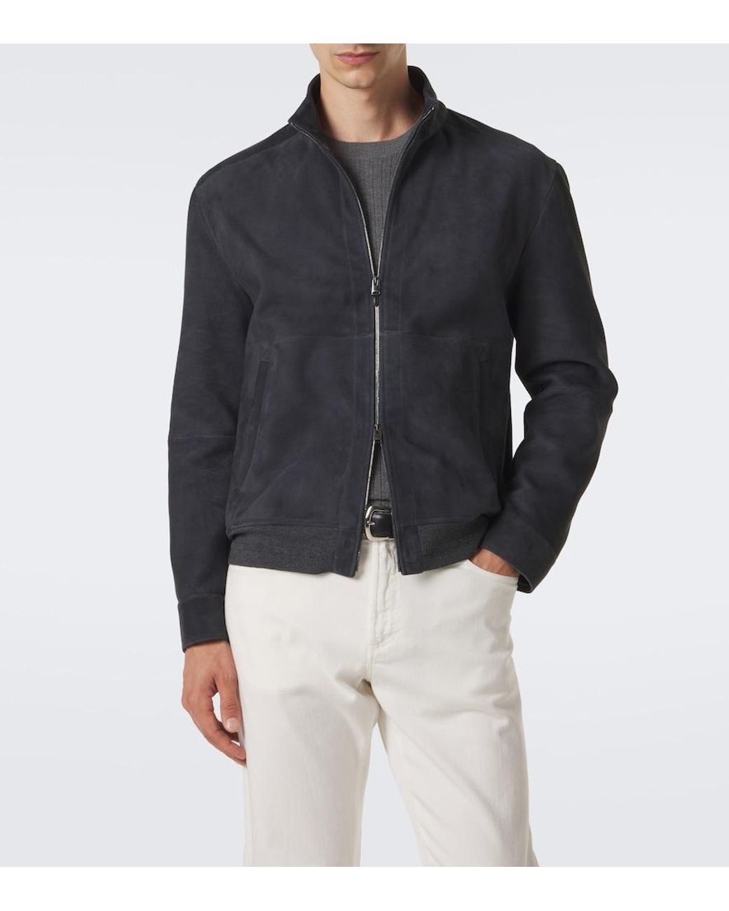 Canali Blue Suede Bomber Jacket for men