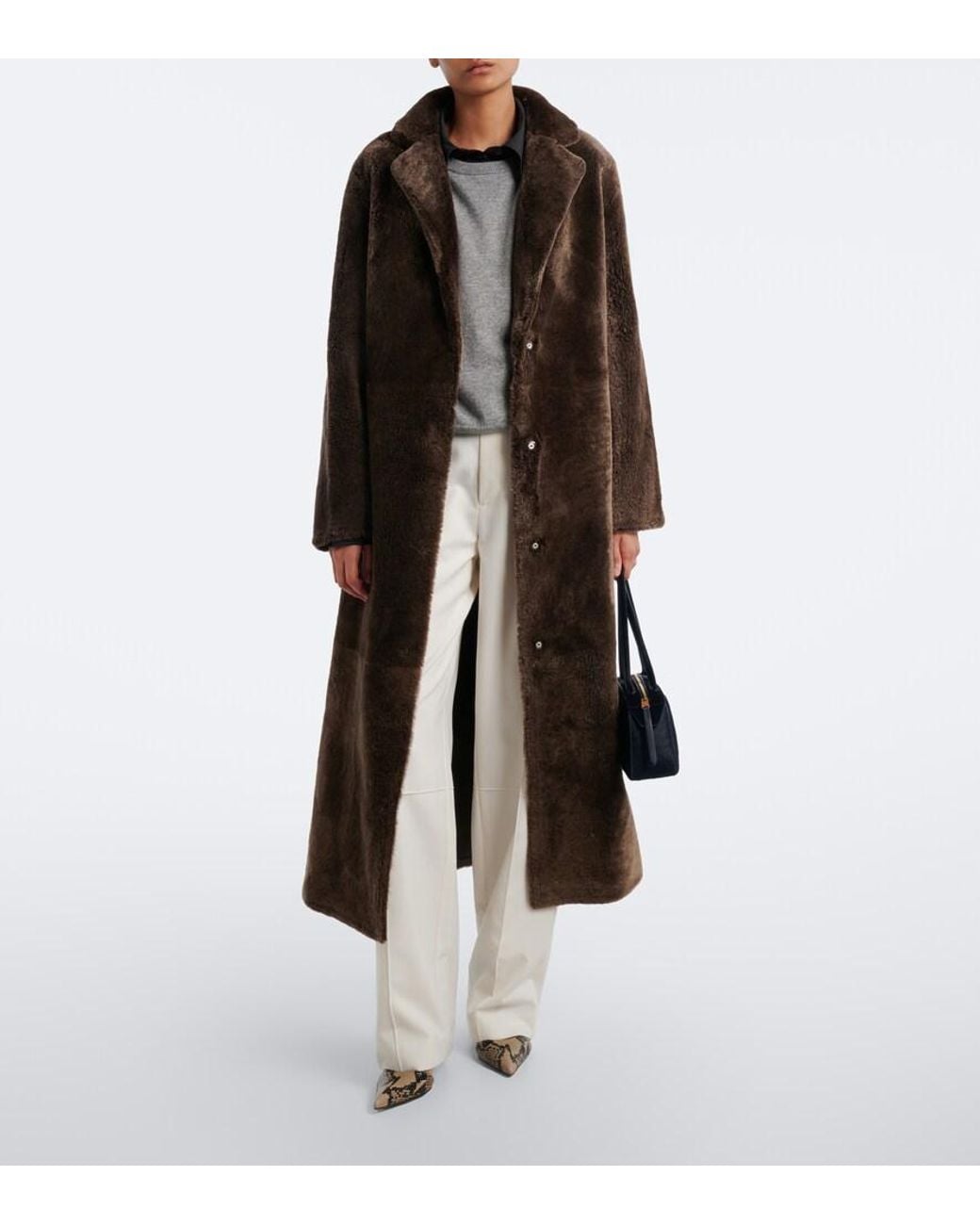 Yves Salomon Brown Reversible Shearling And Leather Coat