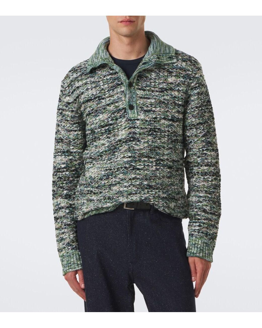 Missoni Green Wool-Blend Polo Sweater for men