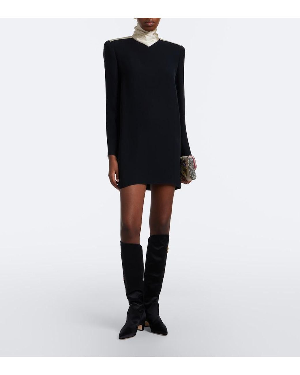 Manolo Blahnik Black Dispasa Embellished Satin Knee-High Boots