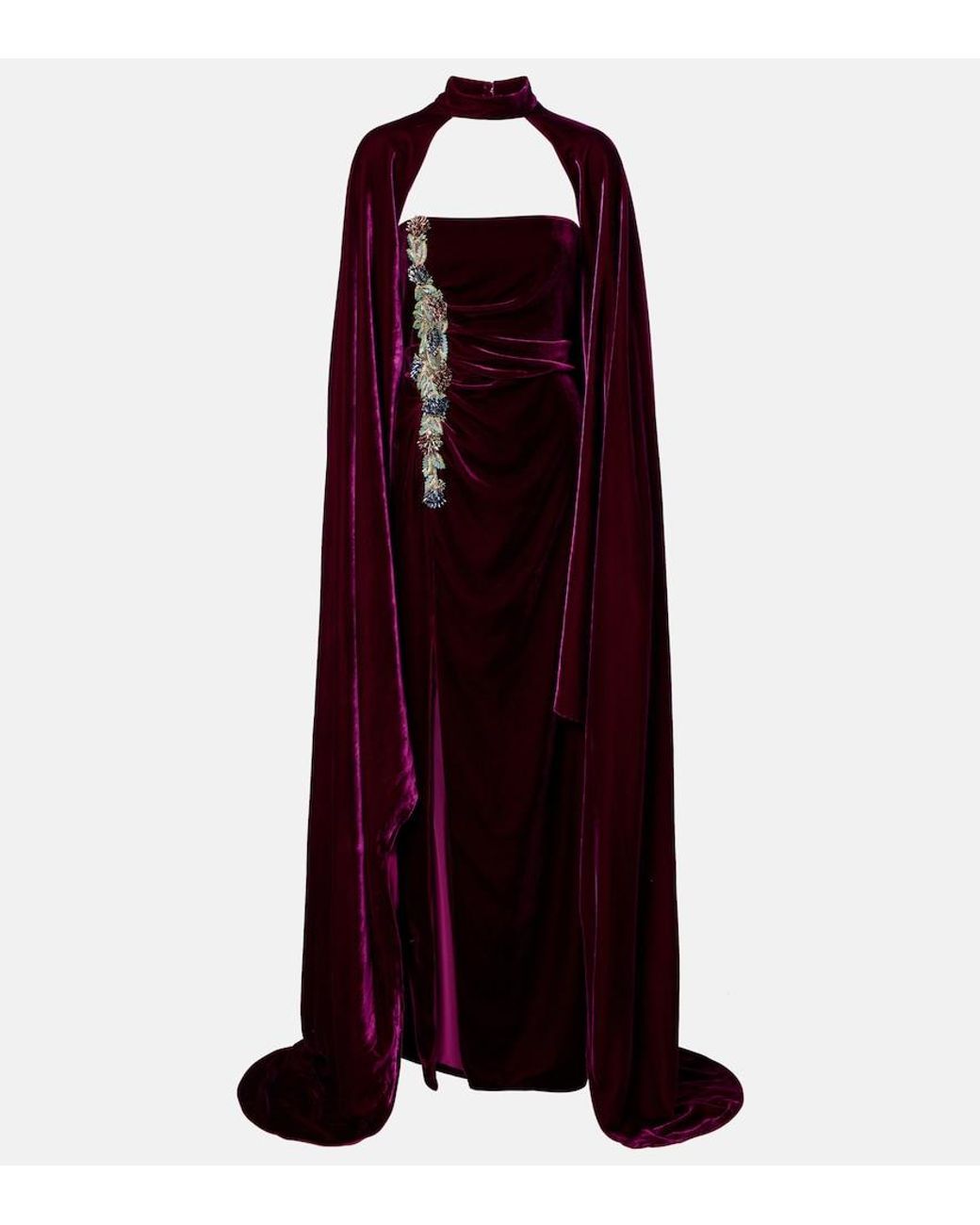 Costarellos Red Embellished Strapless Gown