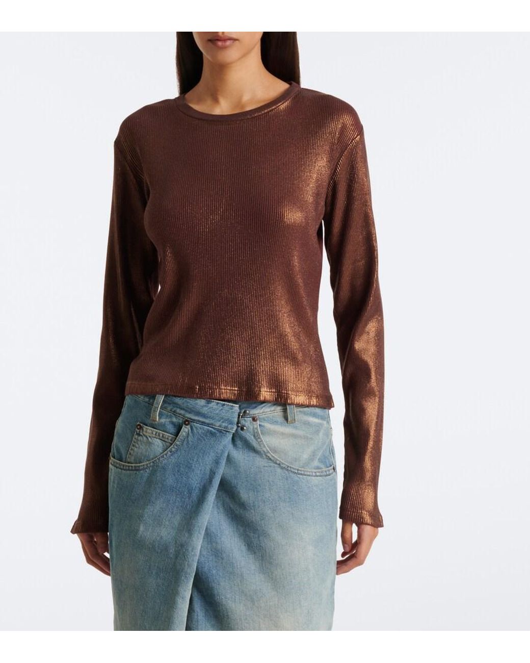 Maison Margiela Brown Printed Cotton Top
