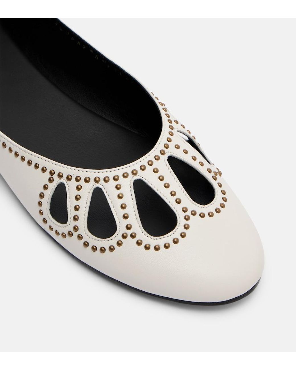 Isabel Marant White Bloris Studded Cutout Leather Ballet Flats