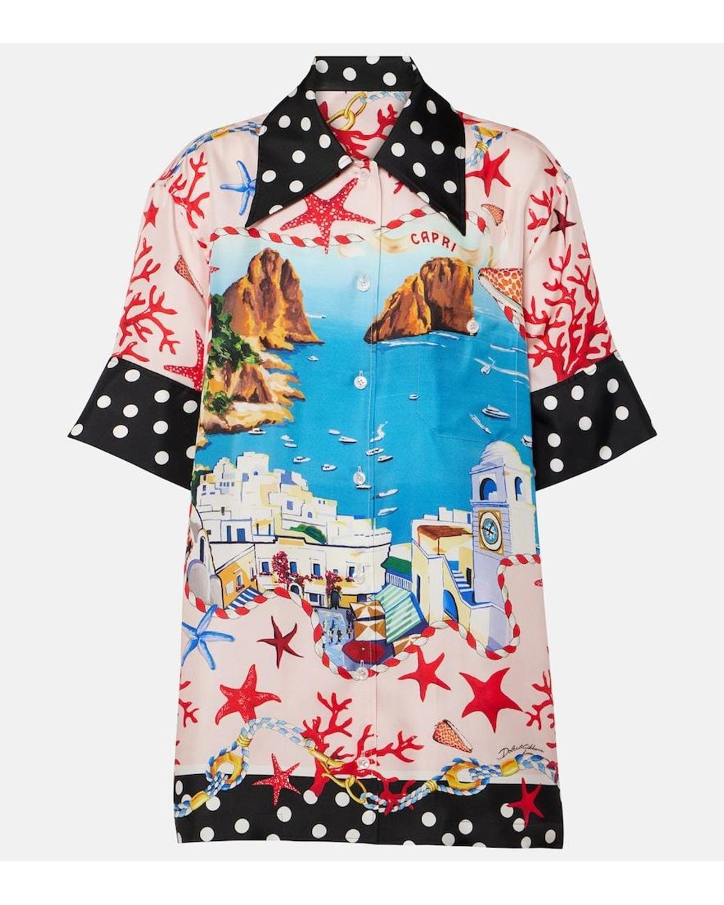 Dolce & Gabbana Red Capri Printed Silk Satin Shirt