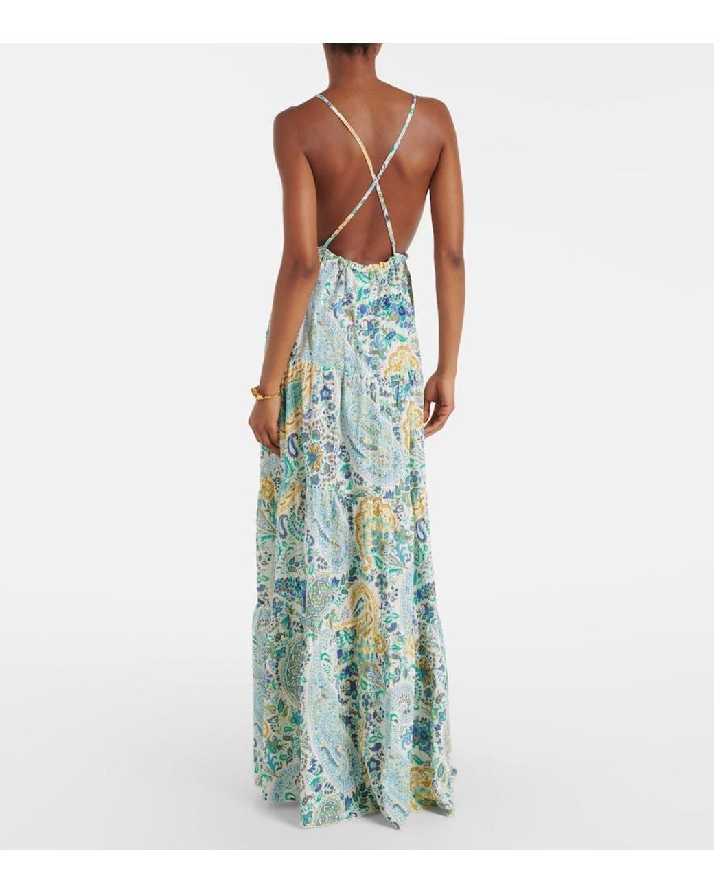 Etro Blue Paisley Tiered Cotton Maxi Dress