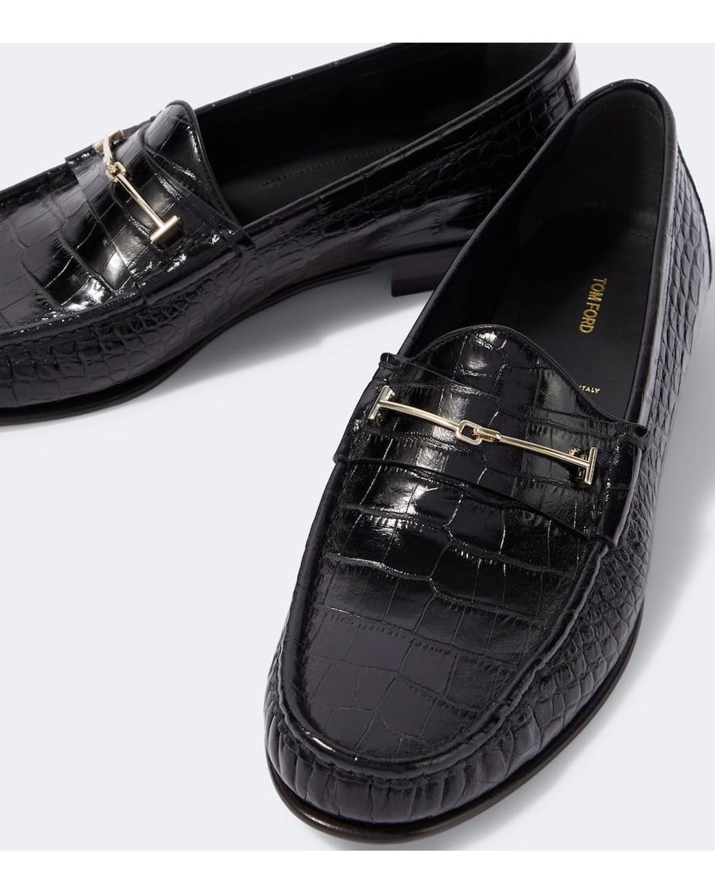 Tom Ford Black Oscar Double T Croc-Effect Leather Loafers for men