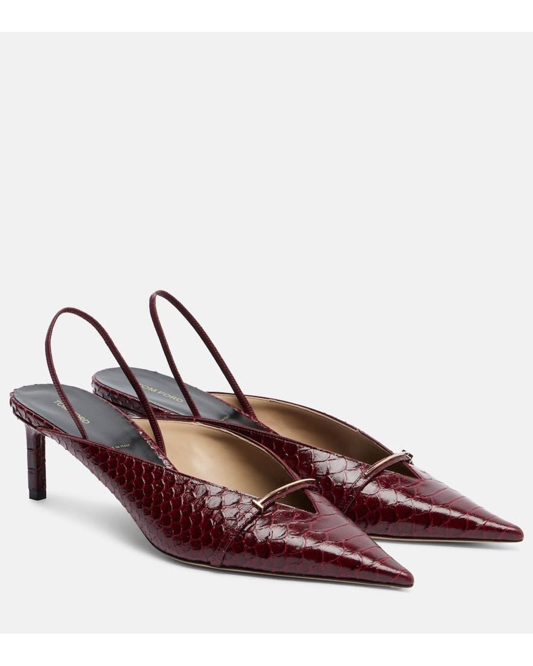 Tom Ford Brown Croc-Effect Leather Slingback Pumps