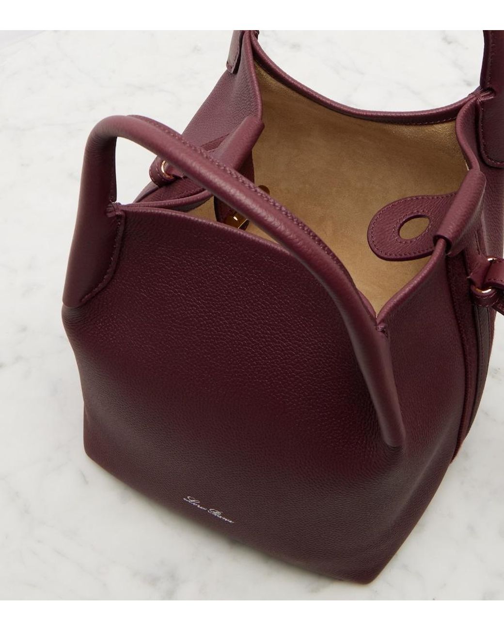 Loro Piana Red Bale Small Leather Bucket Bag