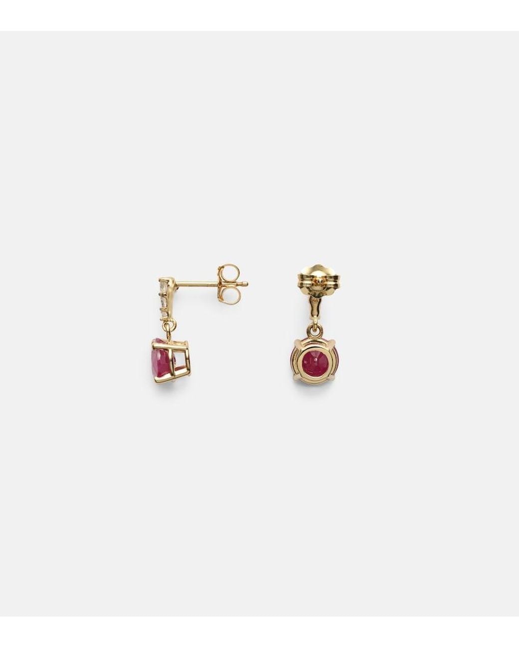 STONE AND STRAND Pink 14Kt Earrings With Rubies And Diamonds