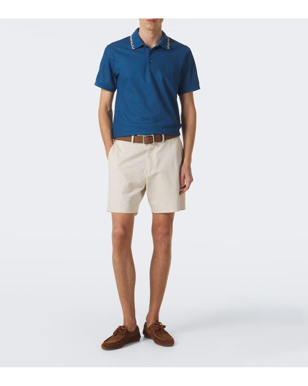 Burberry Blue Check Cotton Pique Polo Shirt for men