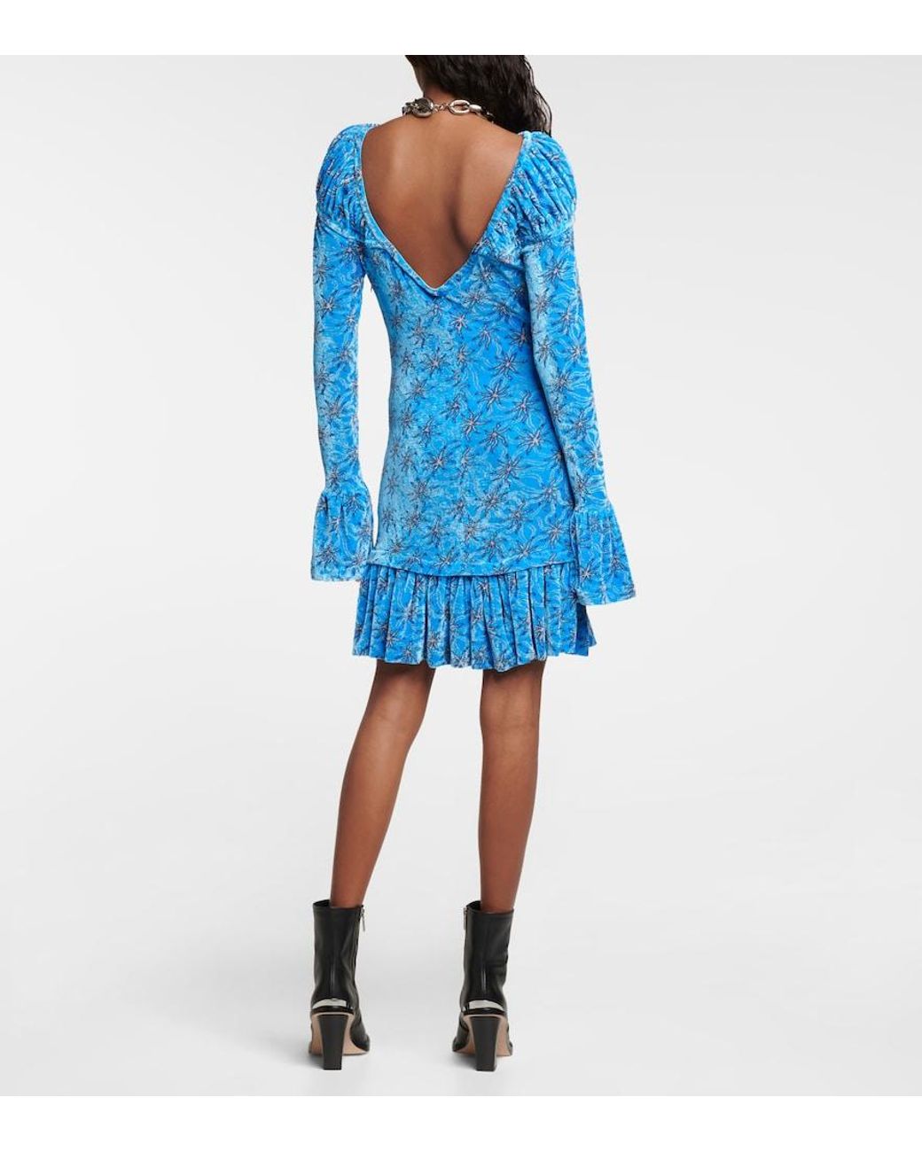 Rabanne Blue Floral Velvet Minidress