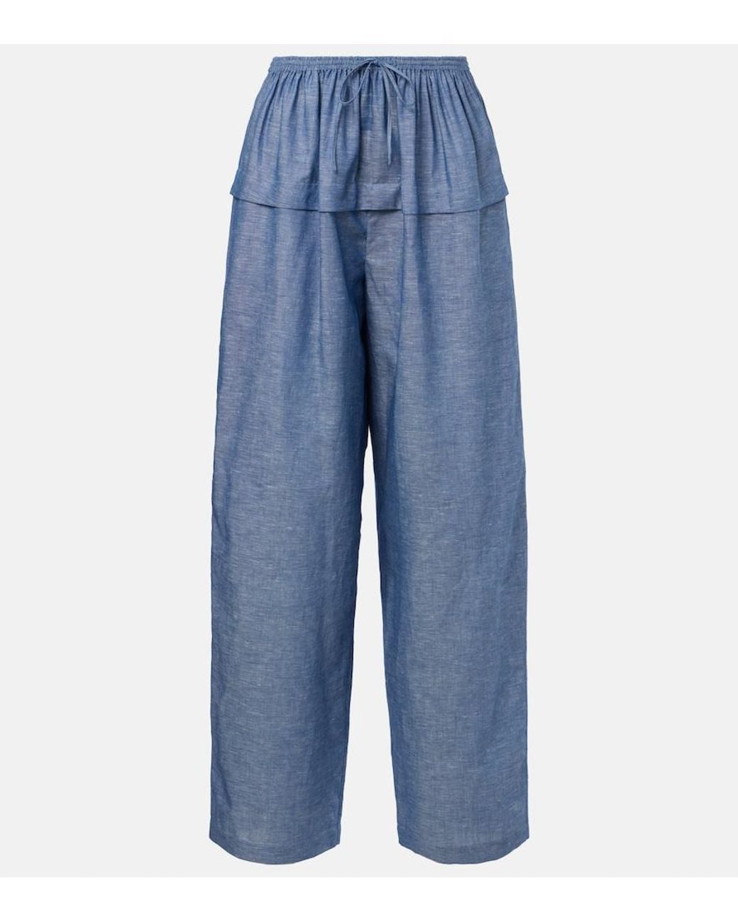 Alaïa Blue Cotton And Linen Wide-Leg Pants