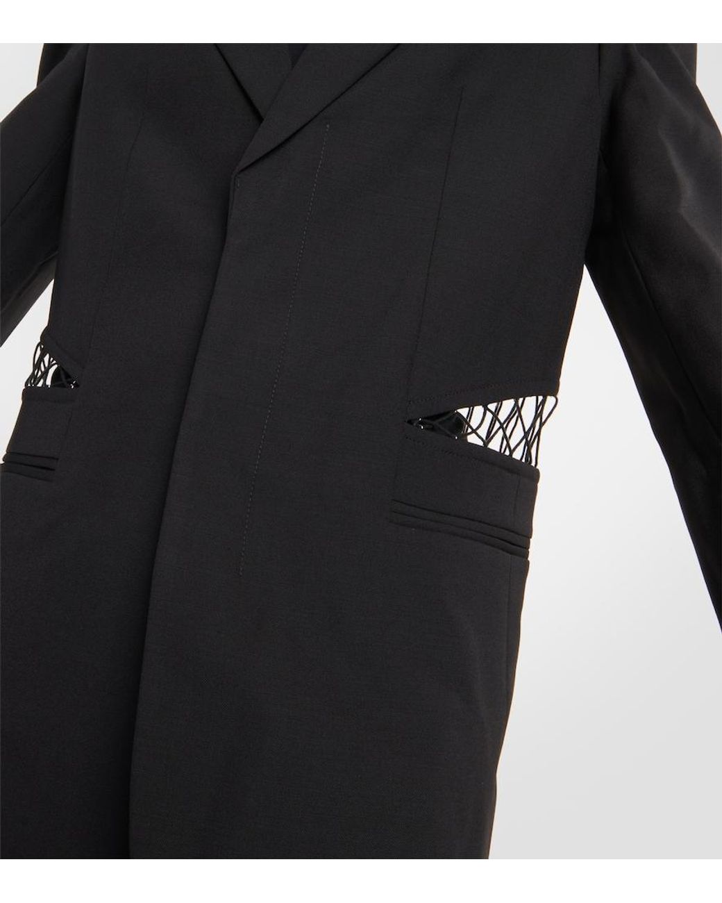 Dion Lee Black Lace-Trimmed Cutout Wool Blazer